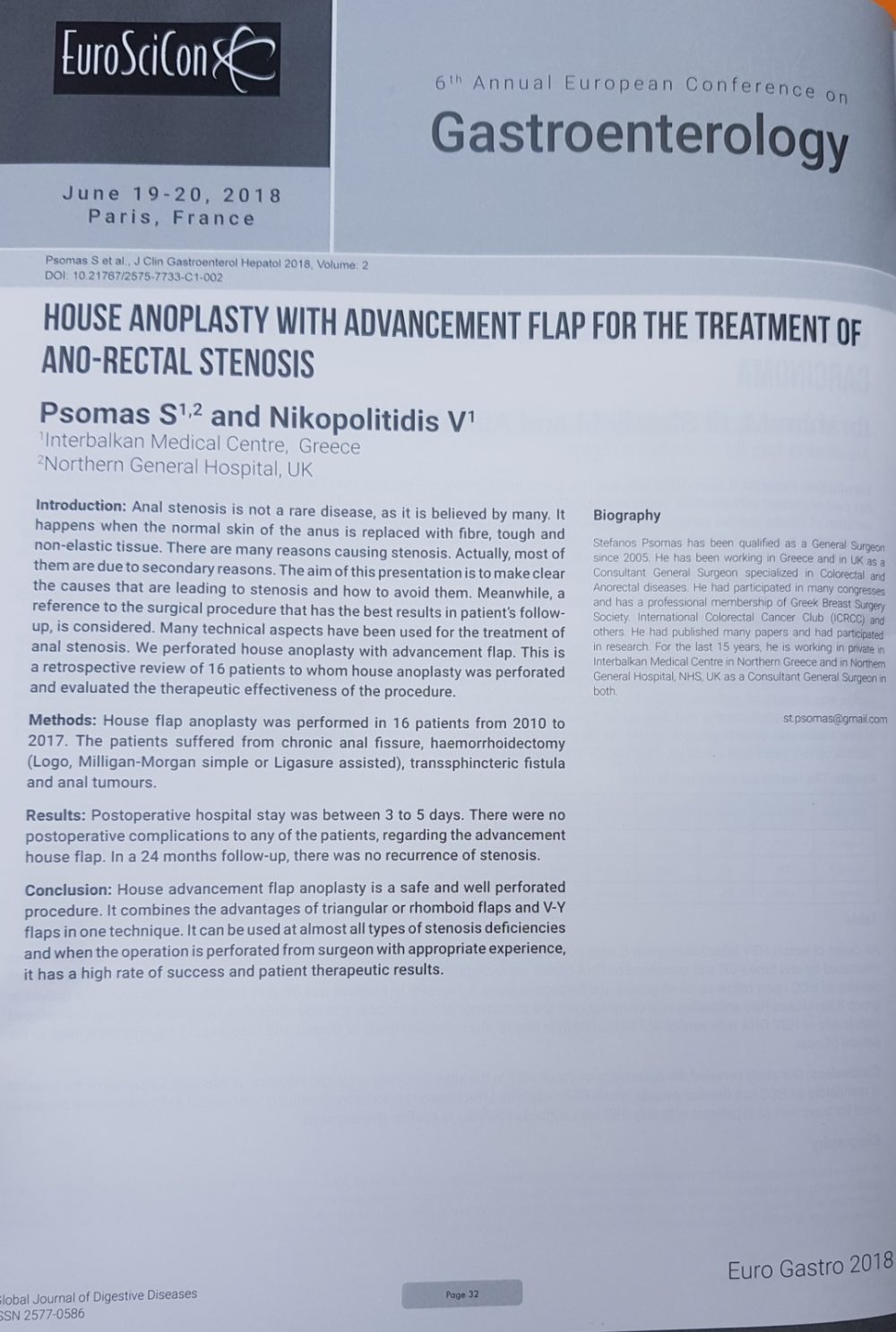 House anoplasty with advancement flap for the treatment of anorectal stenosis.